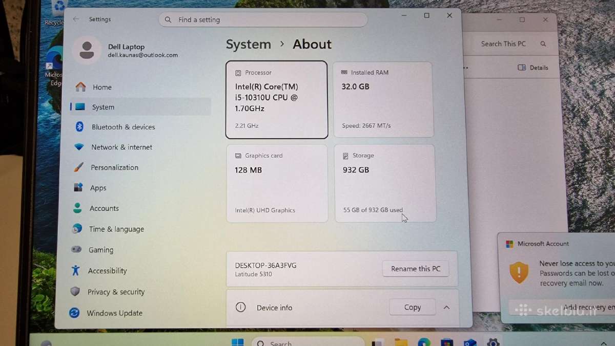 Dell 5310 i5-10310u 32gb 960gb - nuotraukos Nr. 8