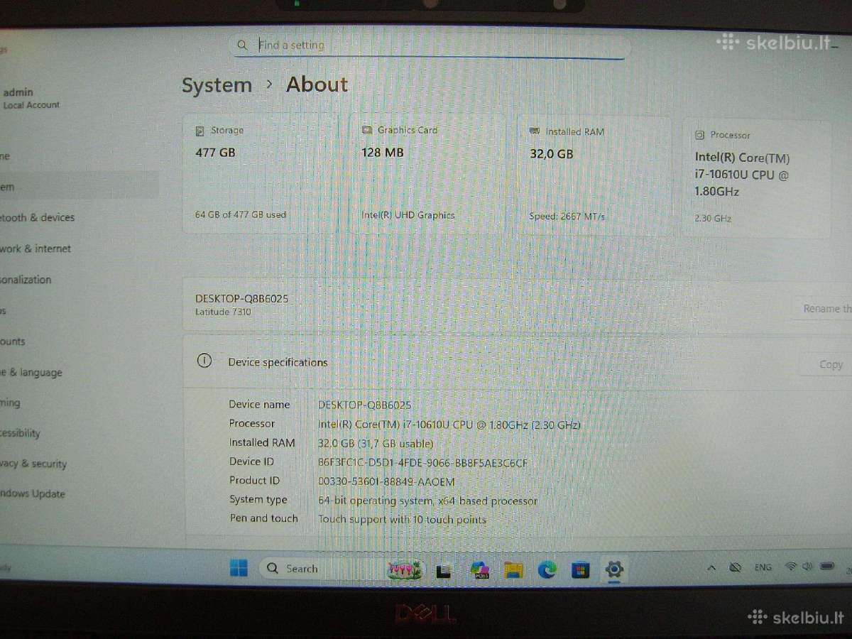 Dell 7310, i7/32/512, Win 11 - nuotraukos Nr. 5