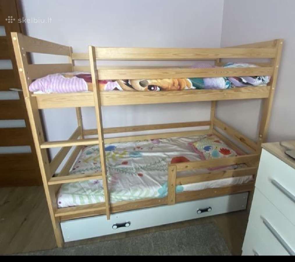 Dviaukštė lova. Dviaukštė lova Erikas 160x80 Pušis