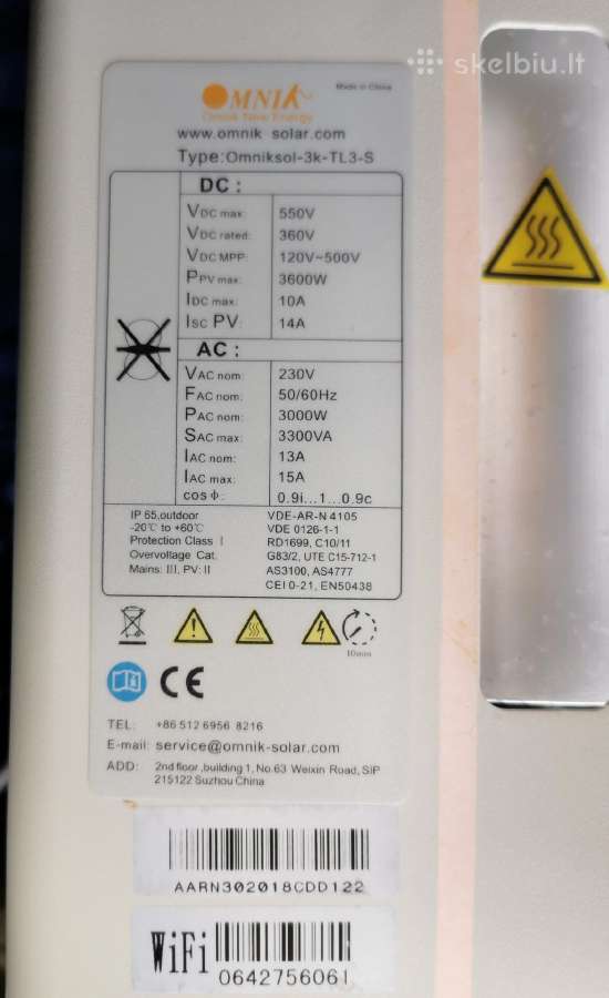 3 kw vienfazis saulės inverteris „omniksol-3k-tl3" - nuotraukos Nr. 3