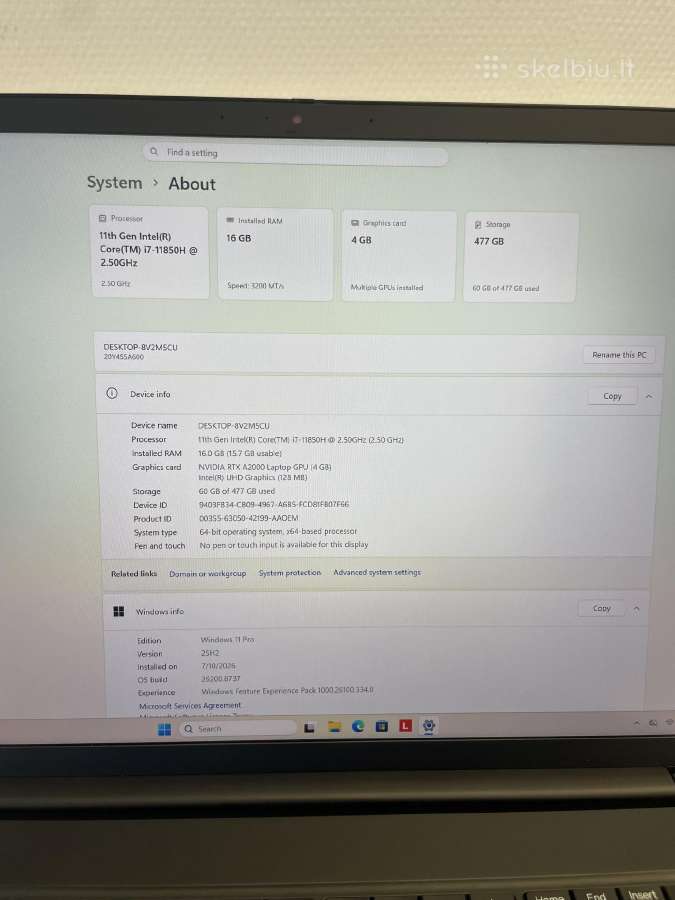 Lenovo Thinkpad P1 Gen 4 i7-11850h 512gb SSD 16gb - nuotraukos Nr. 8