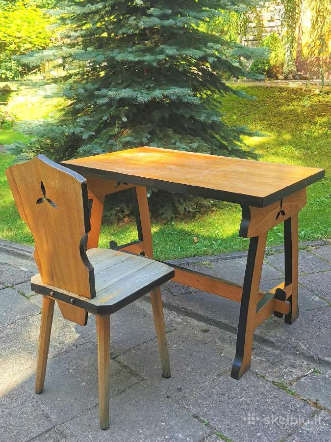 Meistro gamintas 107x70 ąžuolo stalas ir kėdė - nuotraukos Nr. 2