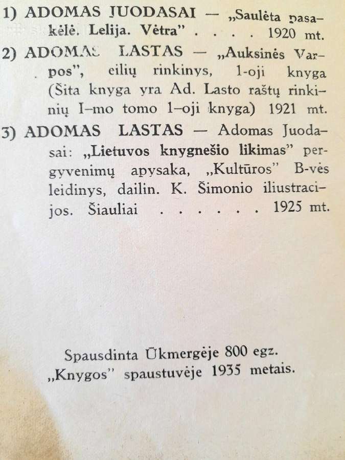 Adomas Lastas "Raštų rinkiniai" 1935m. - nuotraukos Nr. 2