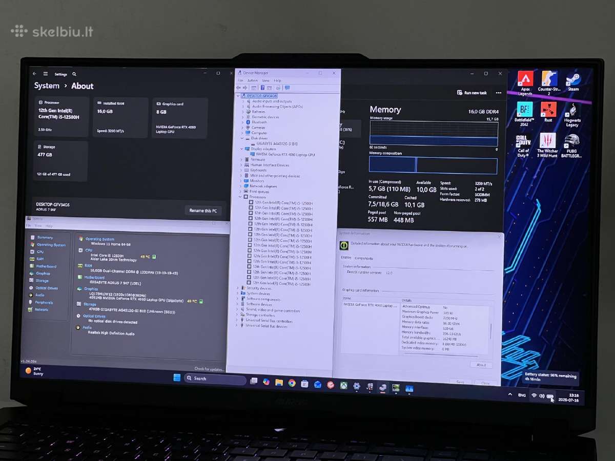 Parduodamas Aorus 7 su Rtx 4060, 17.3 360hz. - nuotraukos Nr. 8