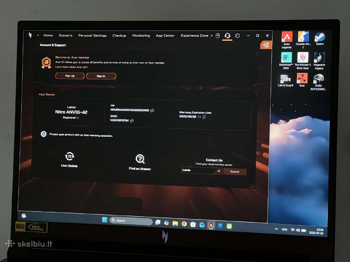 Parduodamas Nitro V16 su Rtx 5050, Ryzen Ai, 180hz - nuotraukos Nr. 9