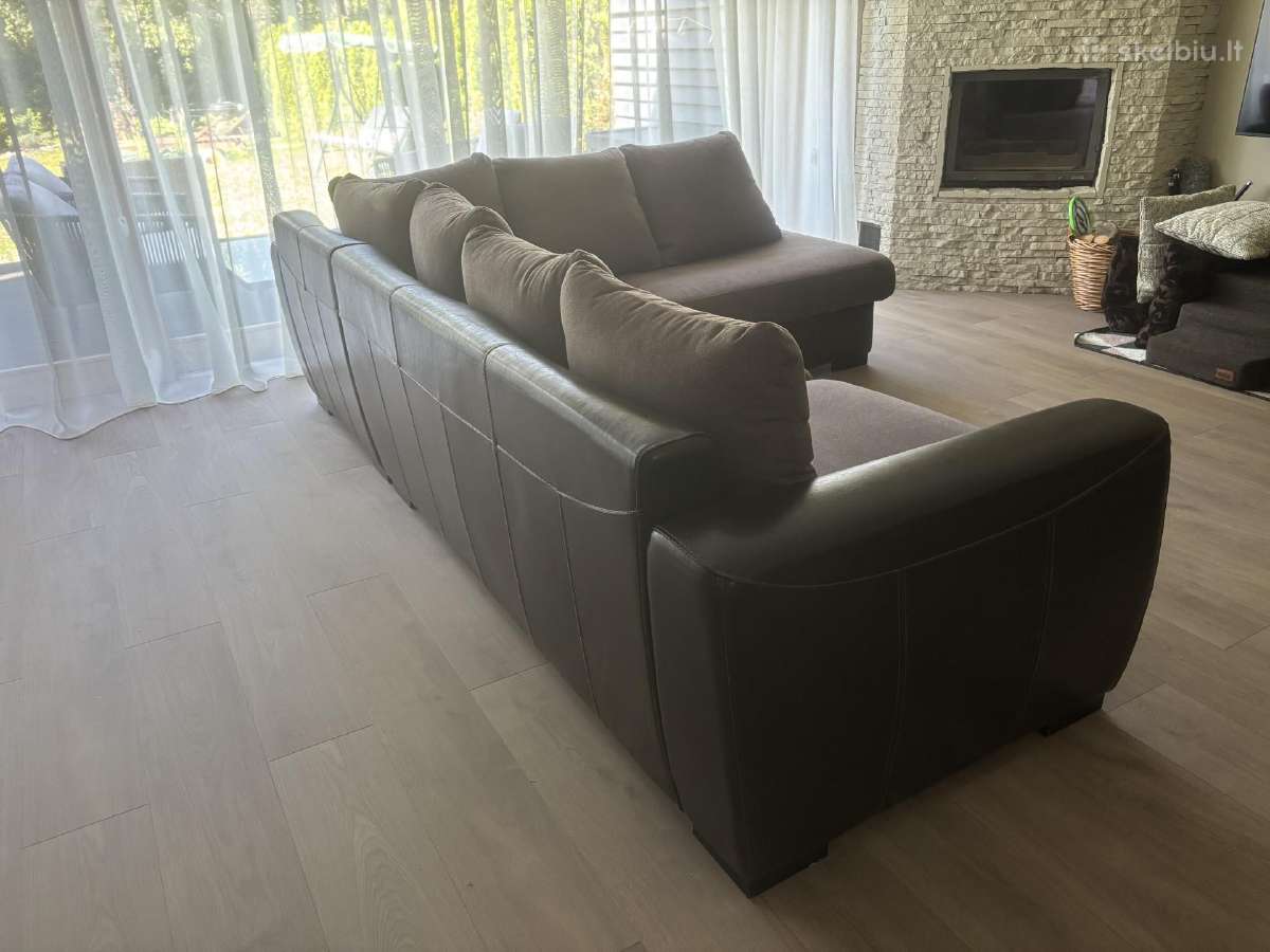Parduodama kampinė sofa-lova iš naturalios odos - nuotraukos Nr. 2