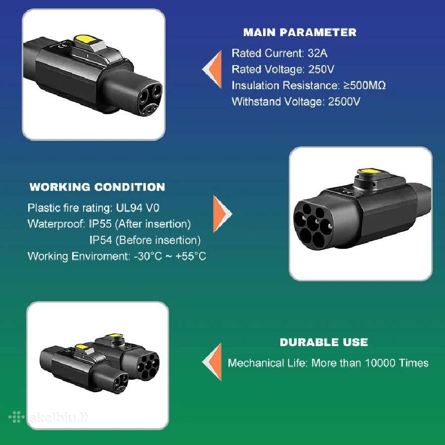 Type 2 į Tesla Nacs adapteris 220v 32a įkrovimui - nuotraukos Nr. 3