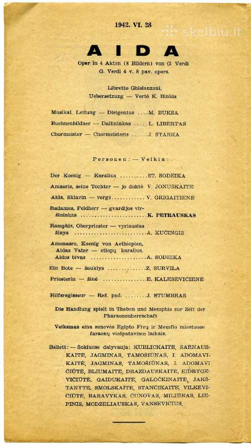 1942 Aida teatro programėlė Kaunas - nuotraukos Nr. 3