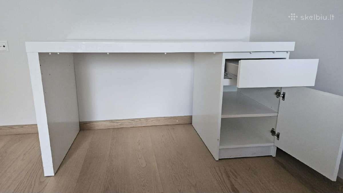 Baltas rašomasis stalas su stalčiumi ir spintele - nuotraukos Nr. 3