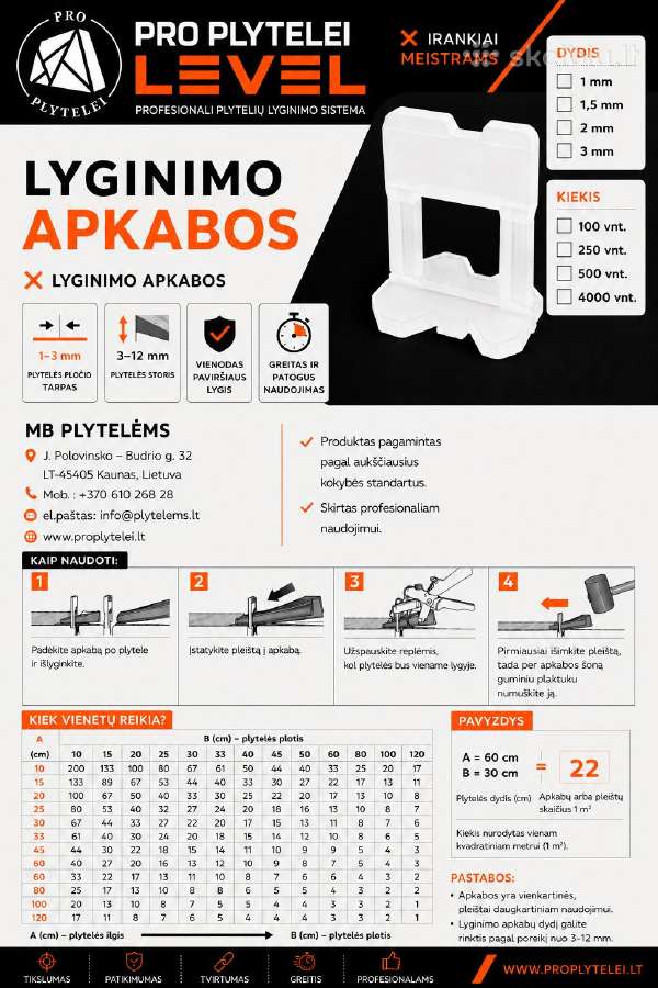 Lyginimo sistema apkabos, 3-12mm, 1,5mm (100vnt) - nuotraukos Nr. 3