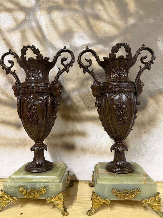 2 Art Nouveau stiliaus Vazos marmur.,bronz. metal. - nuotraukos Nr. 2