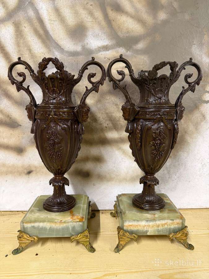 2 Art Nouveau stiliaus Vazos marmur.,bronz. metal. - nuotraukos Nr. 8