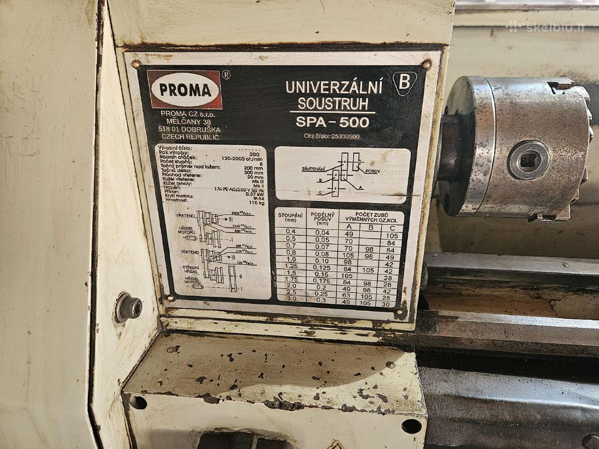 Metalo tekinimo staklės Proma Spa-500 - nuotraukos Nr. 2