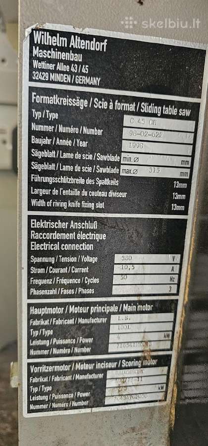 Naudotos formatinio pjovimo staklės Altendorf C45 - nuotraukos Nr. 11