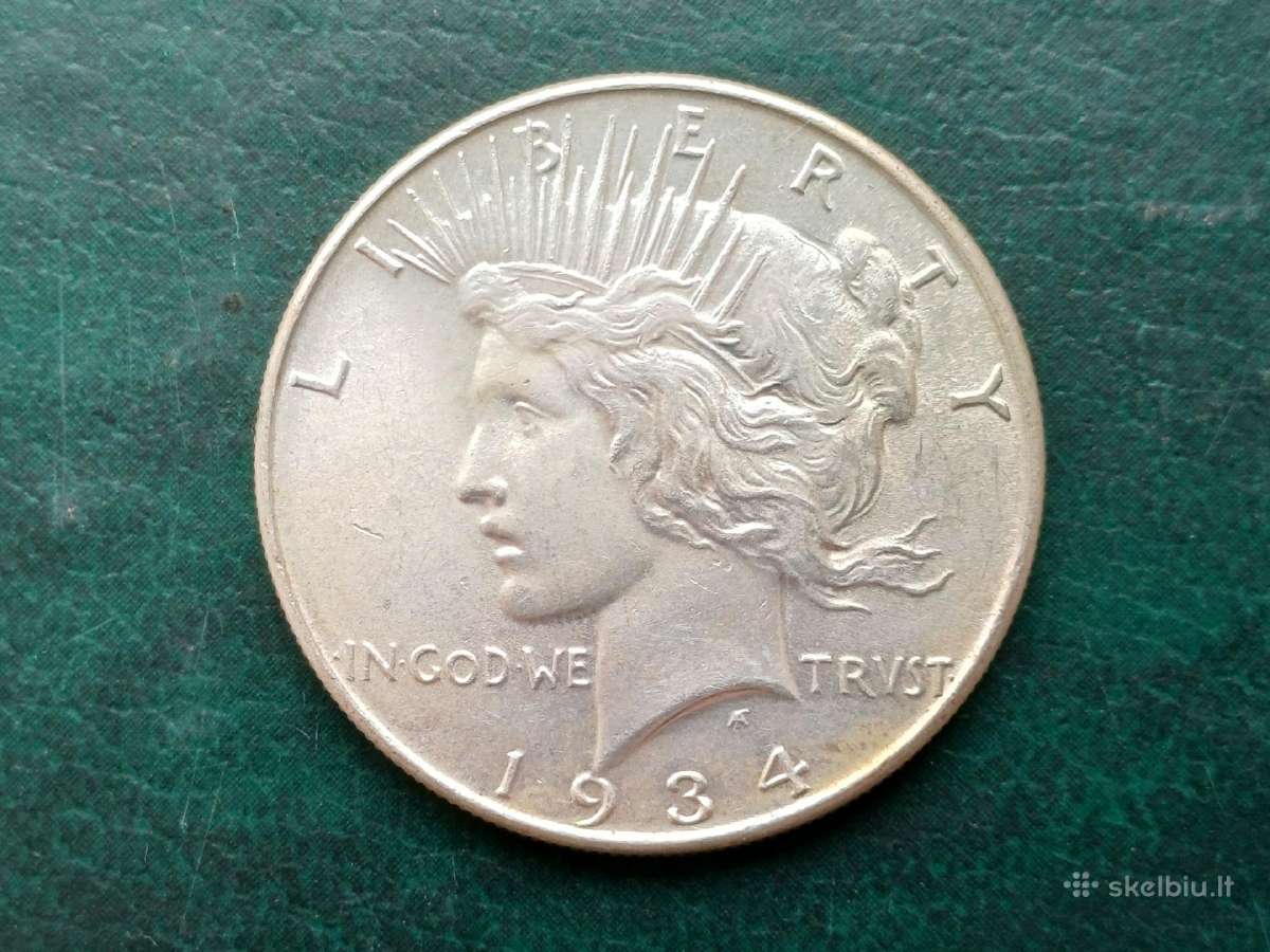 1 doleris 1934m. JAV sidabras 900 - nuotraukos Nr. 2