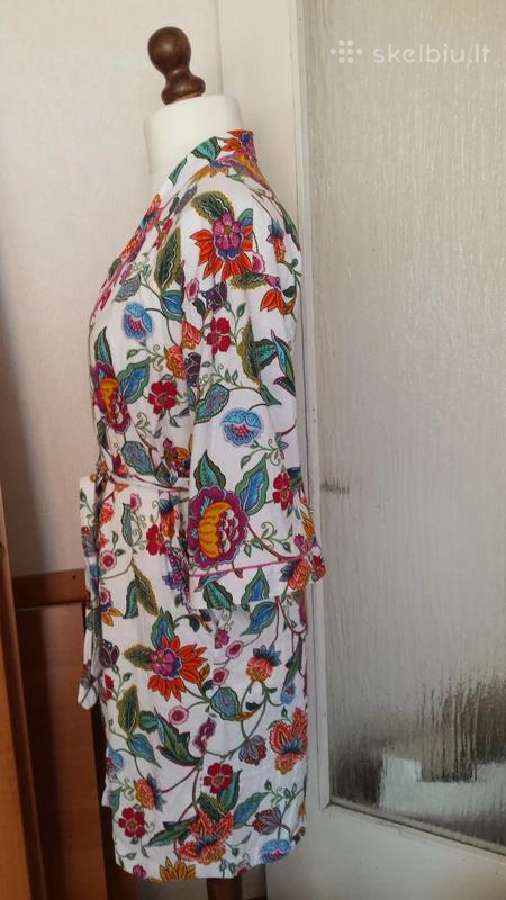 Moteriskas geletas medvilninis chalatukas / kimono - nuotraukos Nr. 4