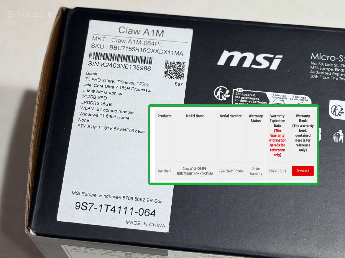 Msi Claw intel Ultra 7 A1m064pl 512gb + Garantija - nuotraukos Nr. 7