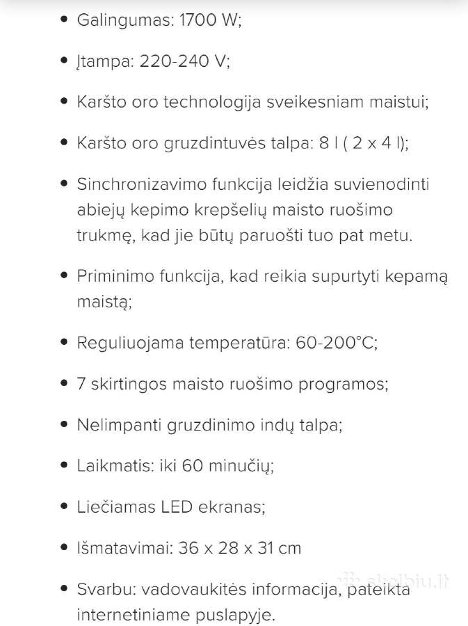 Karšto oro gruzdintuvė Zyle, Zy802daf, 8l - nuotraukos Nr. 5