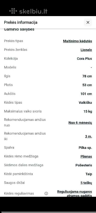 Lionelo Cora Plius maitinimo kėdutė - nuotraukos Nr. 8