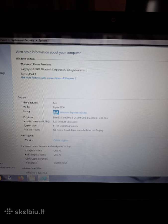 Acer Aspire 5750 i5 / 6gb RAM - nuotraukos Nr. 2