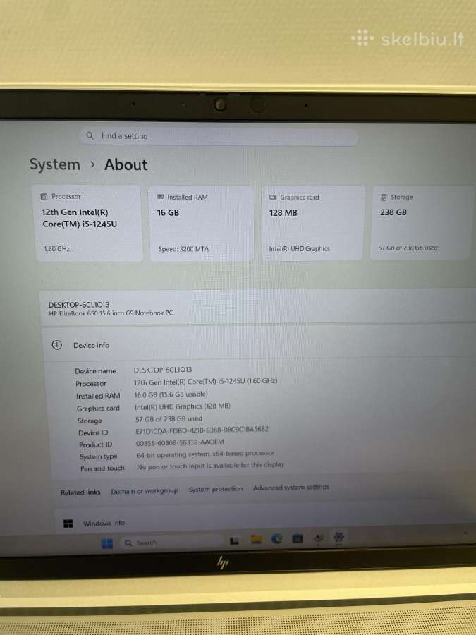 Elitebook 650 G9 i5-1245u 16gb RAM 256gb SSD - nuotraukos Nr. 8