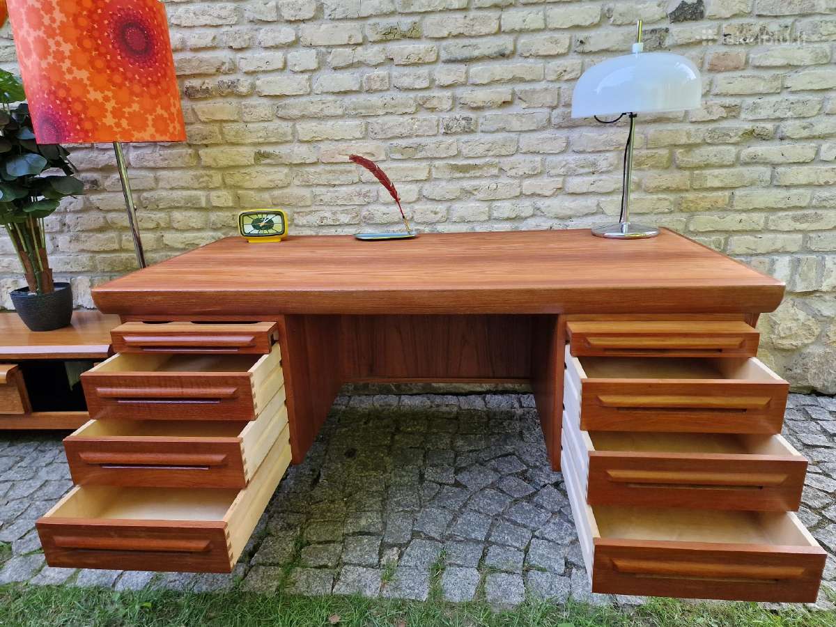 Vintažinis mid century tikmedžio rašomojo stalas - nuotraukos Nr. 8