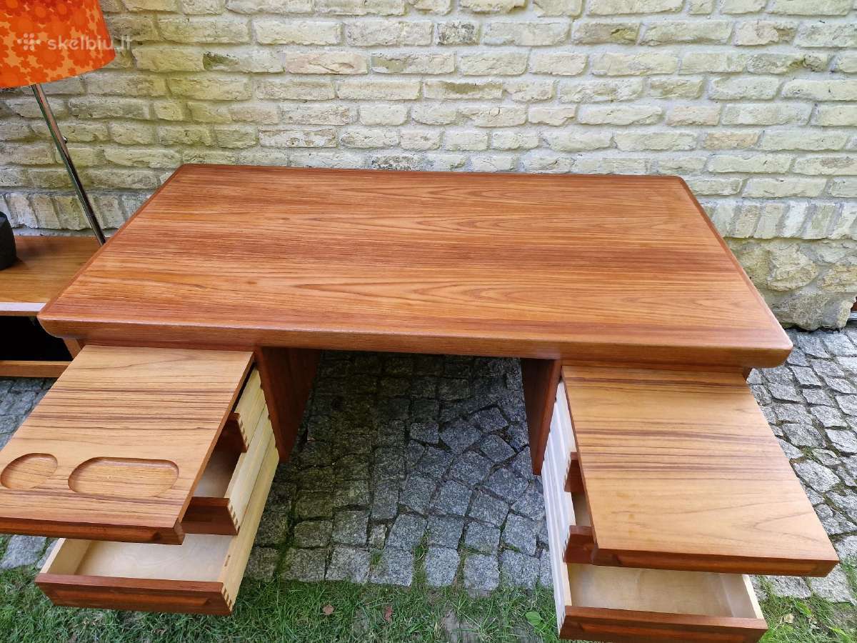 Vintažinis mid century tikmedžio rašomojo stalas - nuotraukos Nr. 9