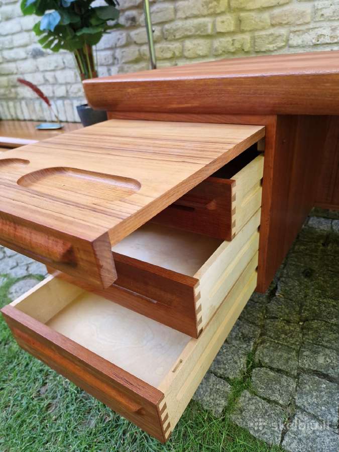 Vintažinis mid century tikmedžio rašomojo stalas - nuotraukos Nr. 10