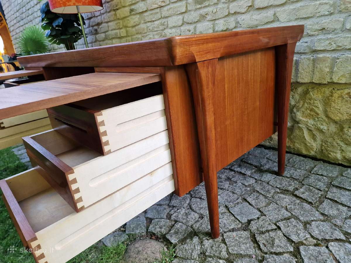 Vintažinis mid century tikmedžio rašomojo stalas - nuotraukos Nr. 12