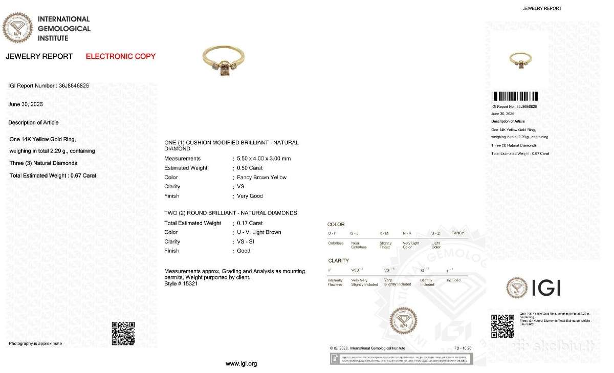Natūralių deimantų žiedas, 14k auksas, 0,67ct, Igi - nuotraukos Nr. 6