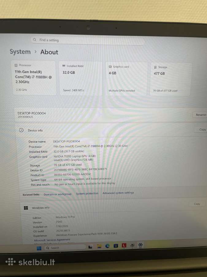 Lenovo Thinkpad P1 Gen 4 i7-11850h 512gb SSD 32gb - nuotraukos Nr. 7