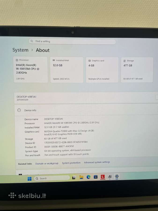 Lenovo Thinkpad P1 Gen3 Xeon(r) W-10855m 32 512 - nuotraukos Nr. 7