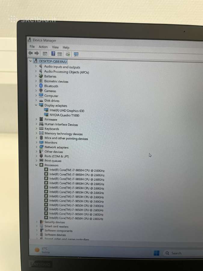 Lenovo Thinkpad P1 Gen2 i7-9850h 32gb RAM 1tb SSD - nuotraukos Nr. 9