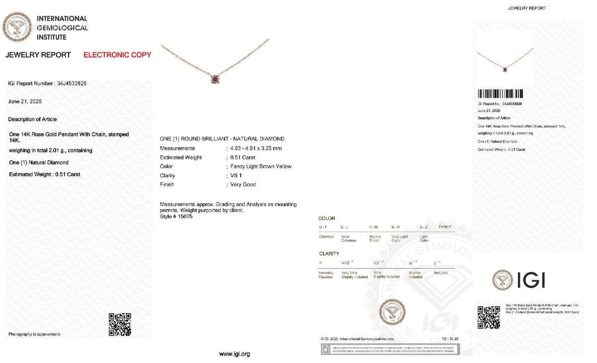 14k briliantinis pakabukas su grandinėle, 0,51 ct - nuotraukos Nr. 6