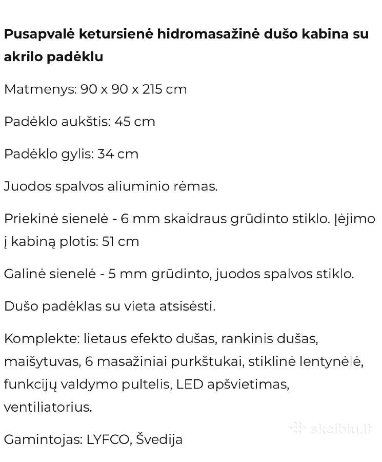 Hiidromasažinė dušo kabina Lyfco 804 (90x90x215) - nuotraukos Nr. 2