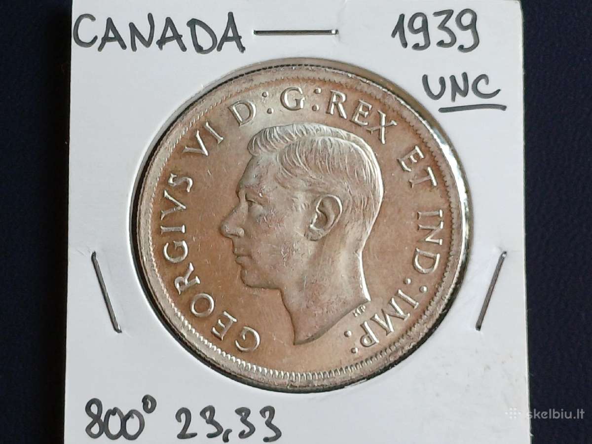 1 doleris 1939m. Kanada sidabras 800 unc. - nuotraukos Nr. 2