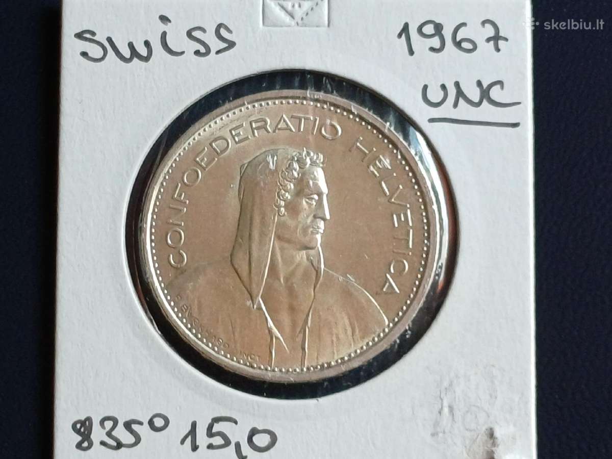 5 frankai 1967m. Šveicarija sidabras 835 unc. - nuotraukos Nr. 2