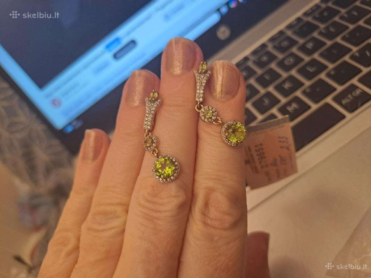 Aukso (585) auskarai su peridotais (4.66gr) - nuotraukos Nr. 2