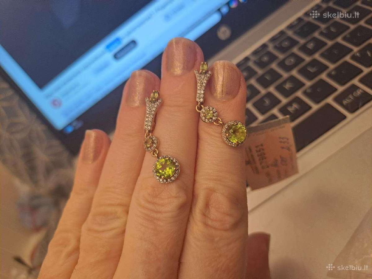Aukso (585) auskarai su peridotais (4.66gr) - nuotraukos Nr. 7