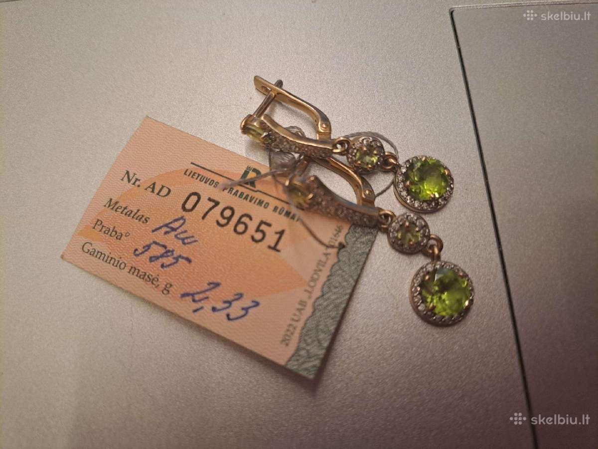 Aukso (585) auskarai su peridotais (4.66gr) - nuotraukos Nr. 9