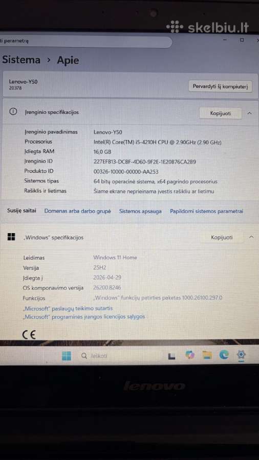 Nesiojamas kompiuteris Lenovo:dell3550 - nuotraukos Nr. 3