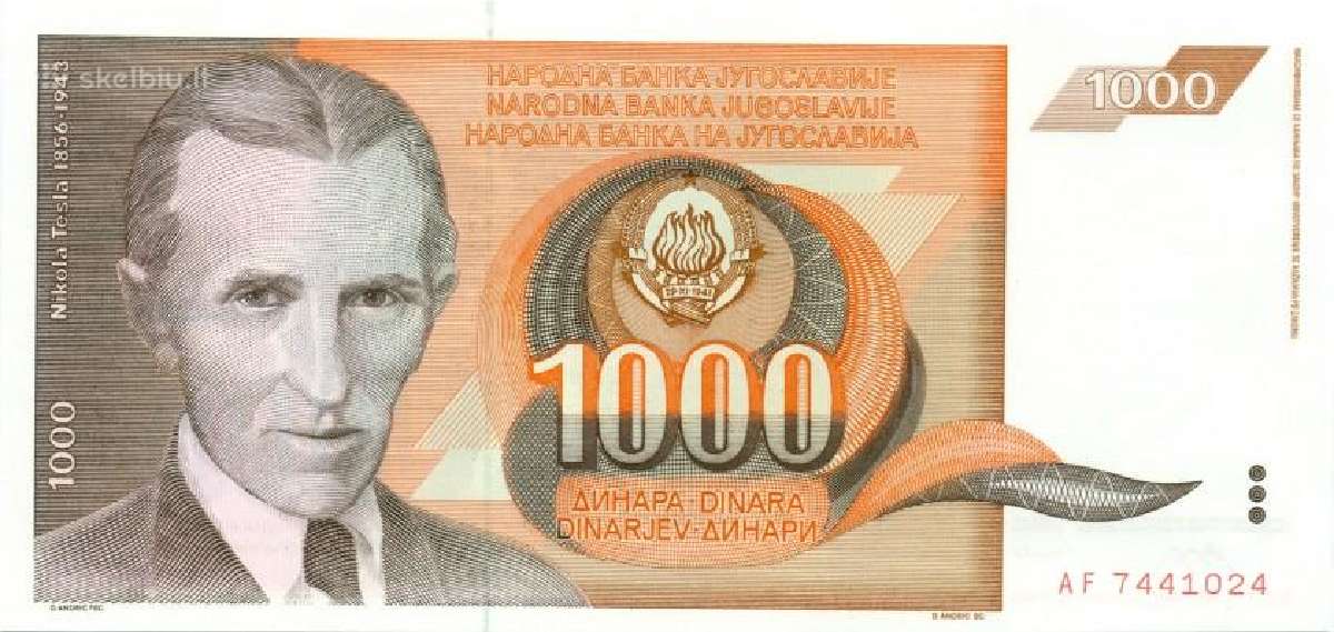 Yugoslavia 1000 dinara 1990. Unc. P - nuotraukos Nr. 2