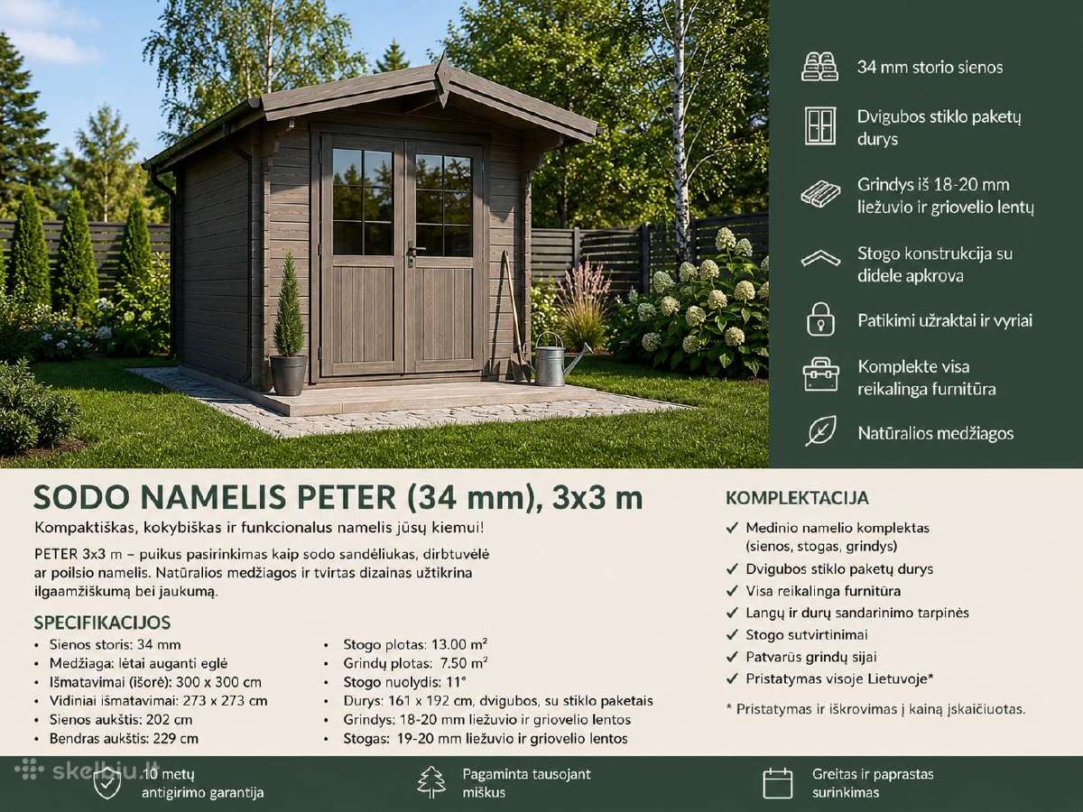 Medinis namukas Peter 3x3 m, 34 mm - nuotraukos Nr. 2