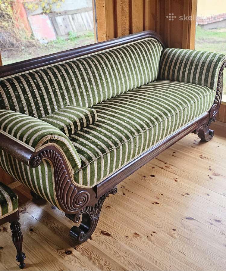 Klasikinė raižyto medžio sofa ir 6 kėdės - nuotraukos Nr. 2