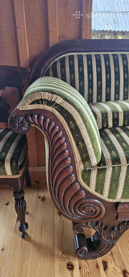 Klasikinė raižyto medžio sofa ir 6 kėdės - nuotraukos Nr. 3
