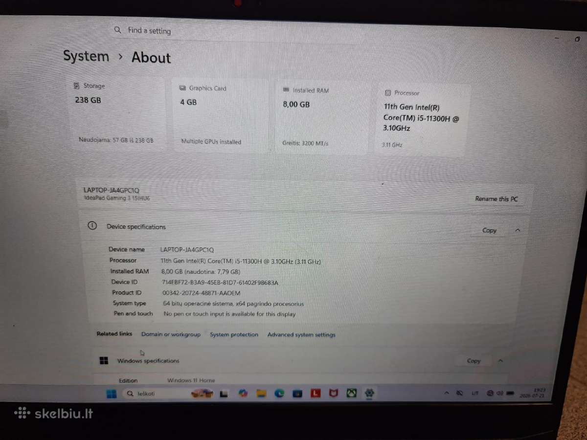 Lenovo Ideapad Gaming 3 / Rtx 3050 / i5 - nuotraukos Nr. 2