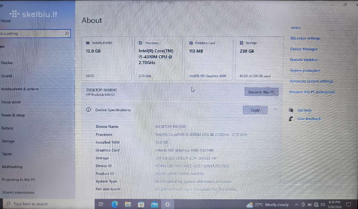 Hp Probook 640 G1/12gb/256 SSD - nuotraukos Nr. 6