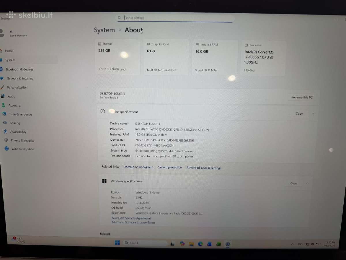 Microsoft Surface Book 3 i7 16 GB RAM - nuotraukos Nr. 6