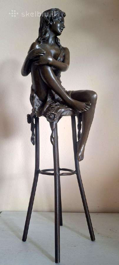2 Skulptūros Moteris ant baro kėdės 29 cm - Bronza - nuotraukos Nr. 2