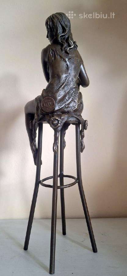 2 Skulptūros Moteris ant baro kėdės 29 cm - Bronza - nuotraukos Nr. 3